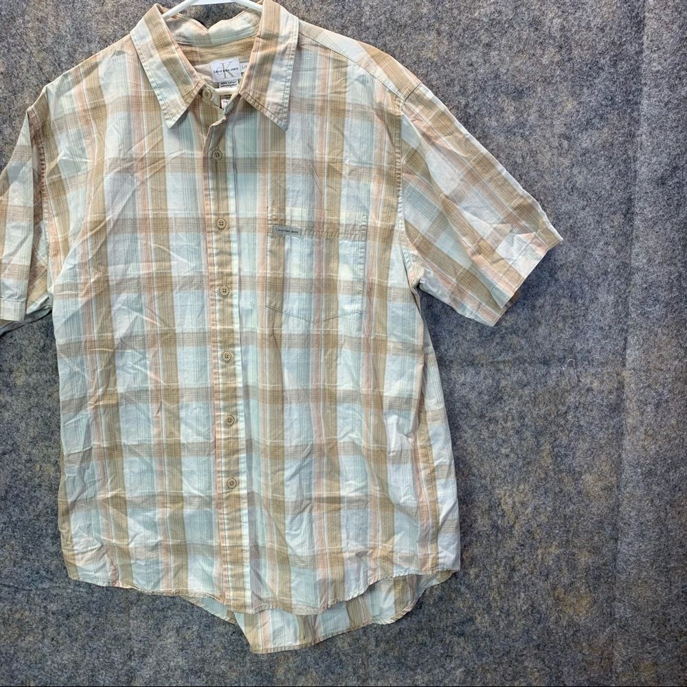 Calvin Klein Shirt Men's Large Adult Cream Long Sleeve Cotton Lightweight - Picture 5 of 10